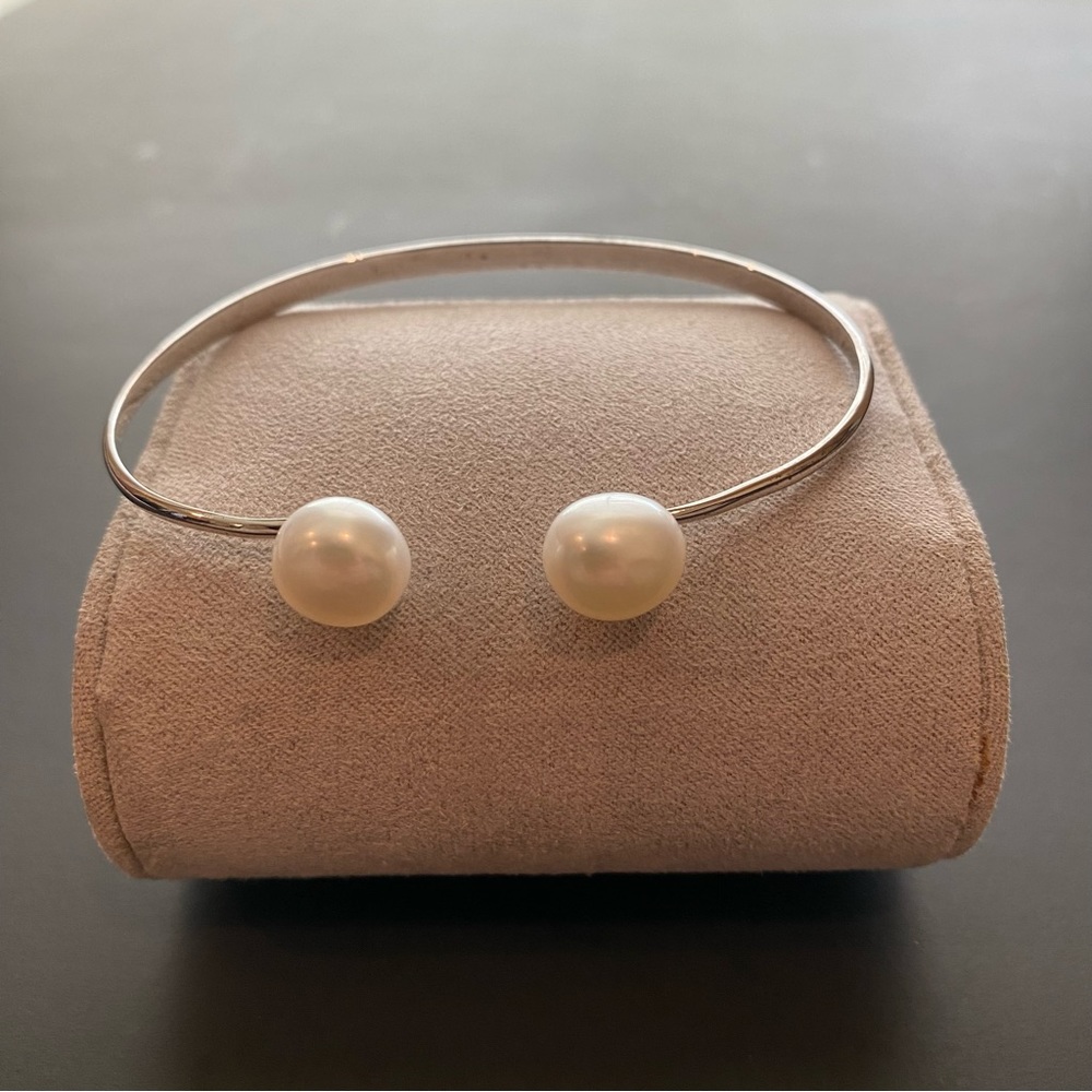 Double Pearl and Silver (925 stamp) Cuff Bracelet